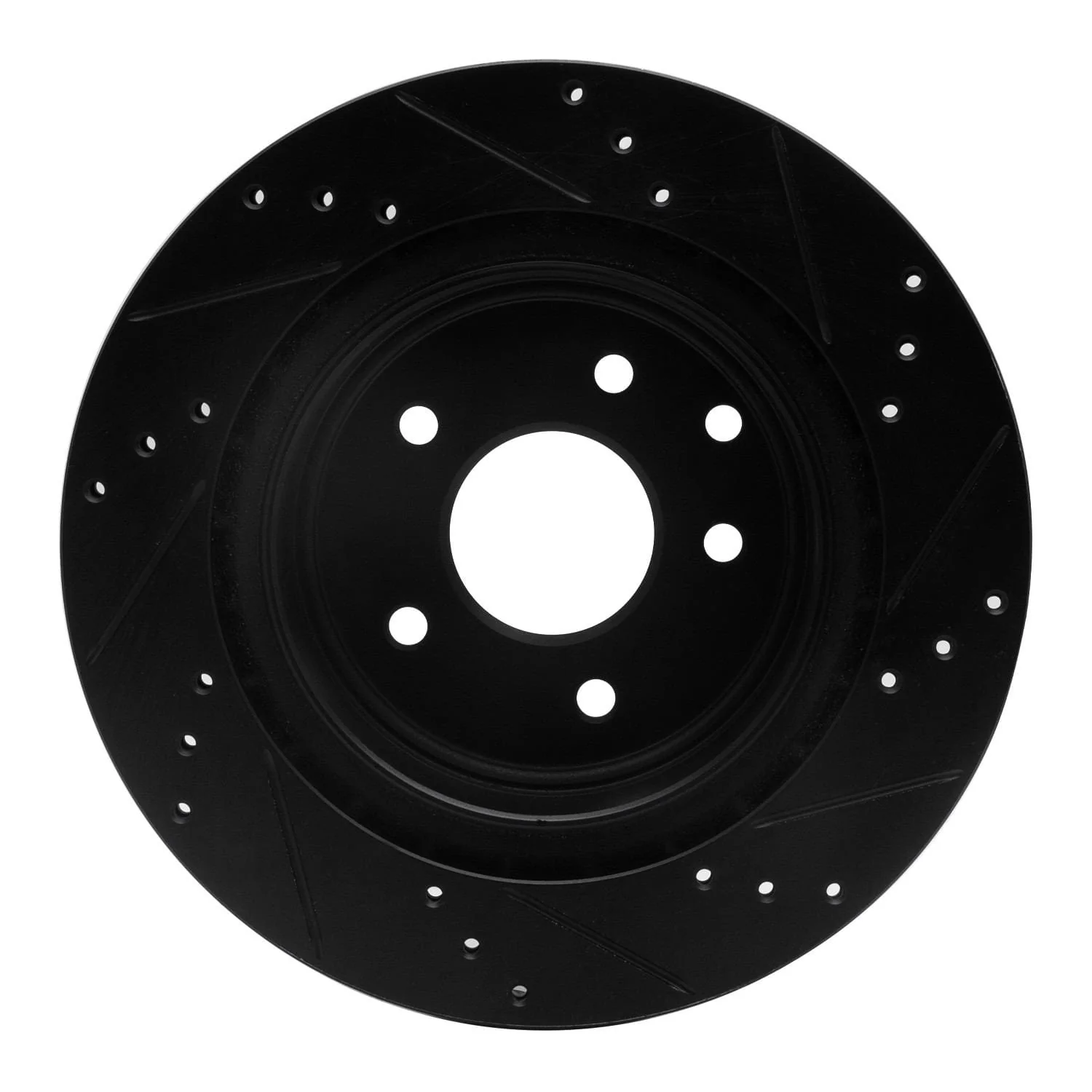 R1 Concepts 05-25 Infiniti EX37 Rear Left Drilled & Slotted Black Brake Rotor - Image 2