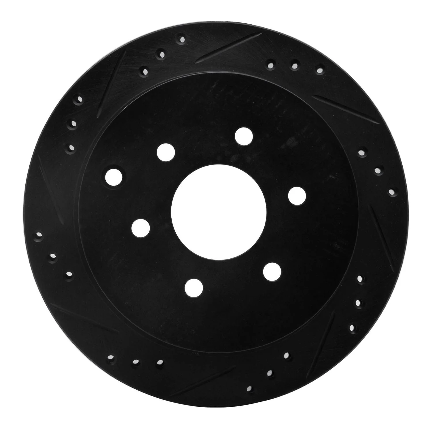 R1 Concepts 05-25 Nissan Frontier Rear Left Drilled & Slotted Black Brake Rotor