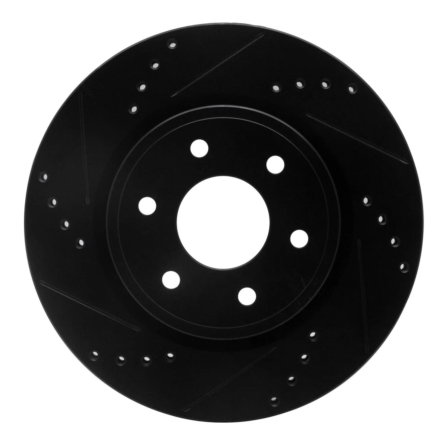R1 Concepts 05-25 Nissan Pathfinder Front Left Drilled & Slotted Black Brake Rotor