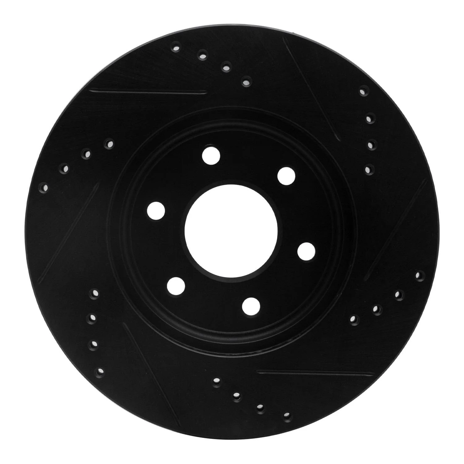 R1 Concepts 05-25 Nissan Pathfinder Front Left Drilled & Slotted Black Brake Rotor - Image 2