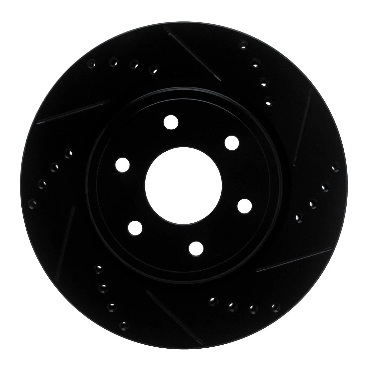 R1 Concepts 05-25 Nissan Xterra Front Right Drilled & Slotted Black Brake Rotor