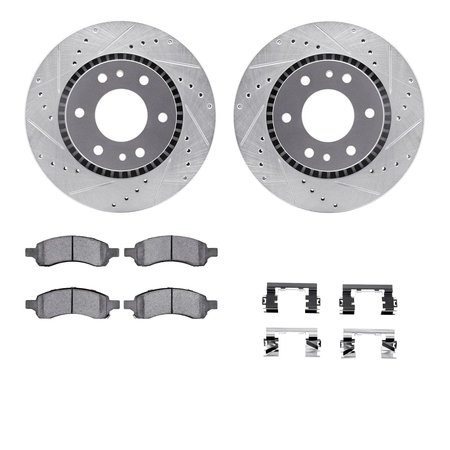 R1 Concepts 06-09 Buick Rainier Front Drilled & Slotted Silver Brake Rotor Set w/Ceramic Pads and Hardware