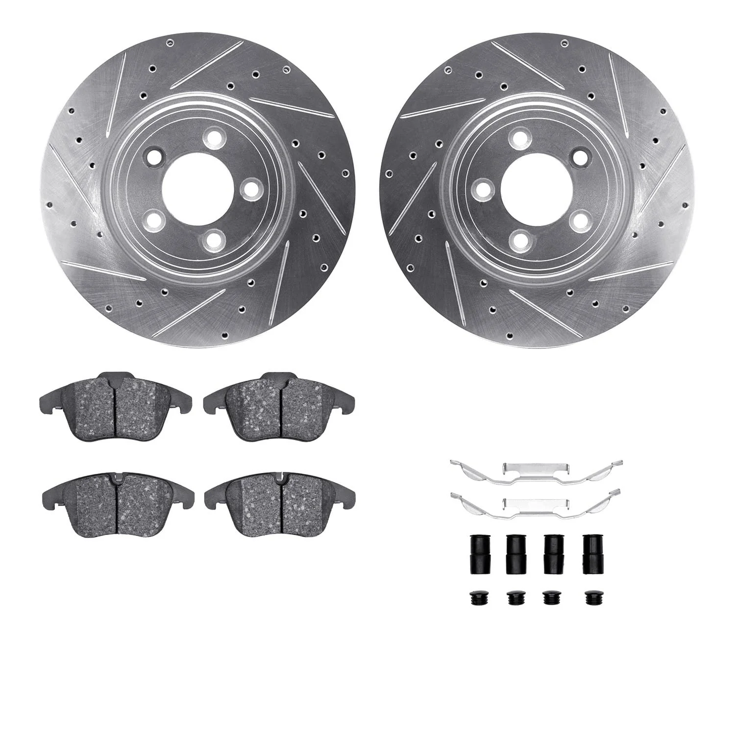 R1 Concepts 06-10 Jaguar Vanden Plas Front Drill/Slot Silver Rotors w/Optimum Pads
