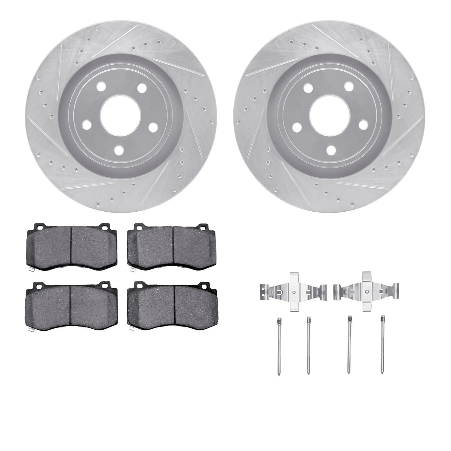 R1 Concepts 06-10 Jeep Grand Cherokee Front Drill/Slot Silver Rotors w/Ceramic Pads