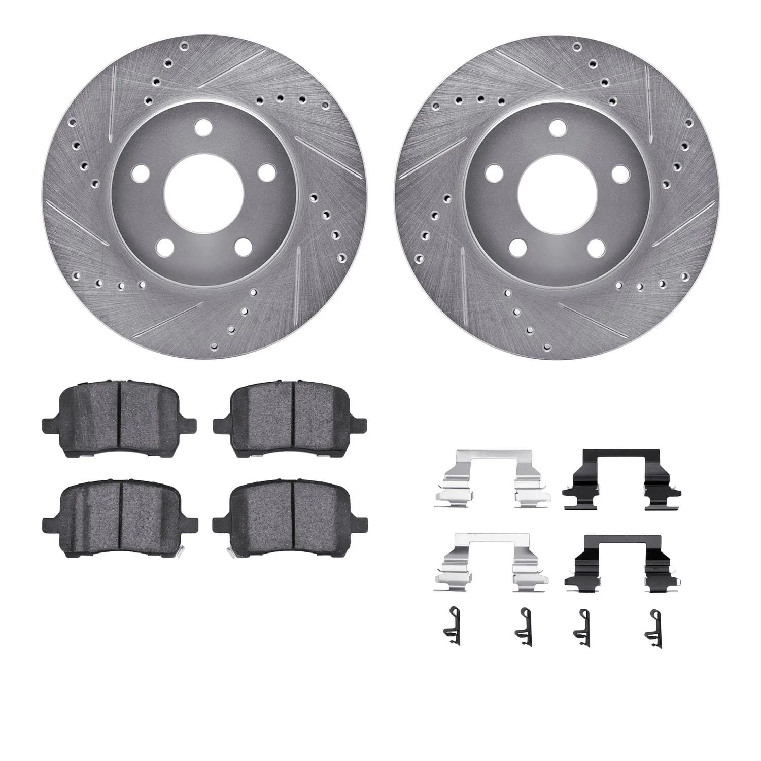 R1 Concepts 06-11 Chevrolet HHR Front Drilled & Slotted Silver Brake Rotor Set w/Ceramic Pads and Hardware