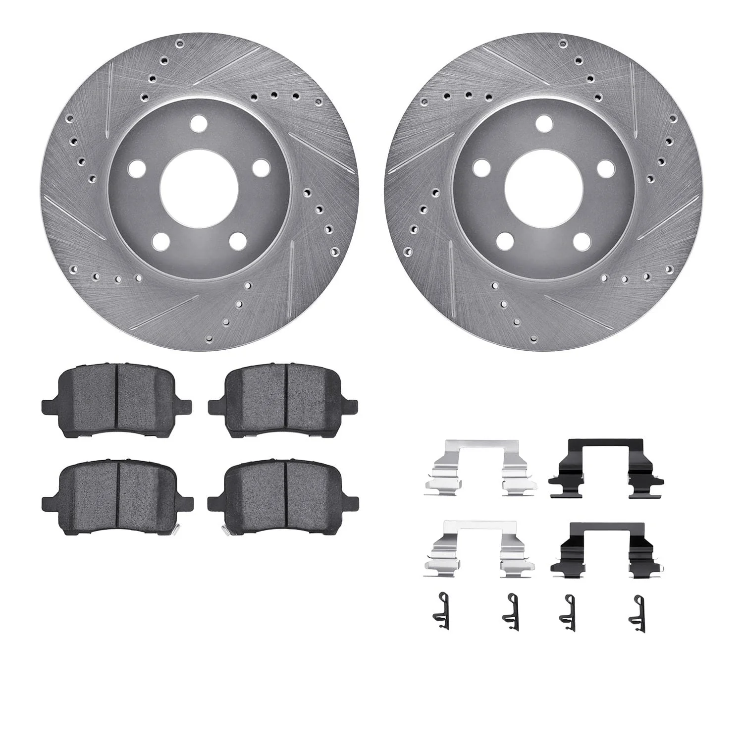 R1 Concepts 06-11 Chevrolet HHR Front Drilled & Slotted Silver Brake Rotor Set w/Optimum OE Pads and Hardware