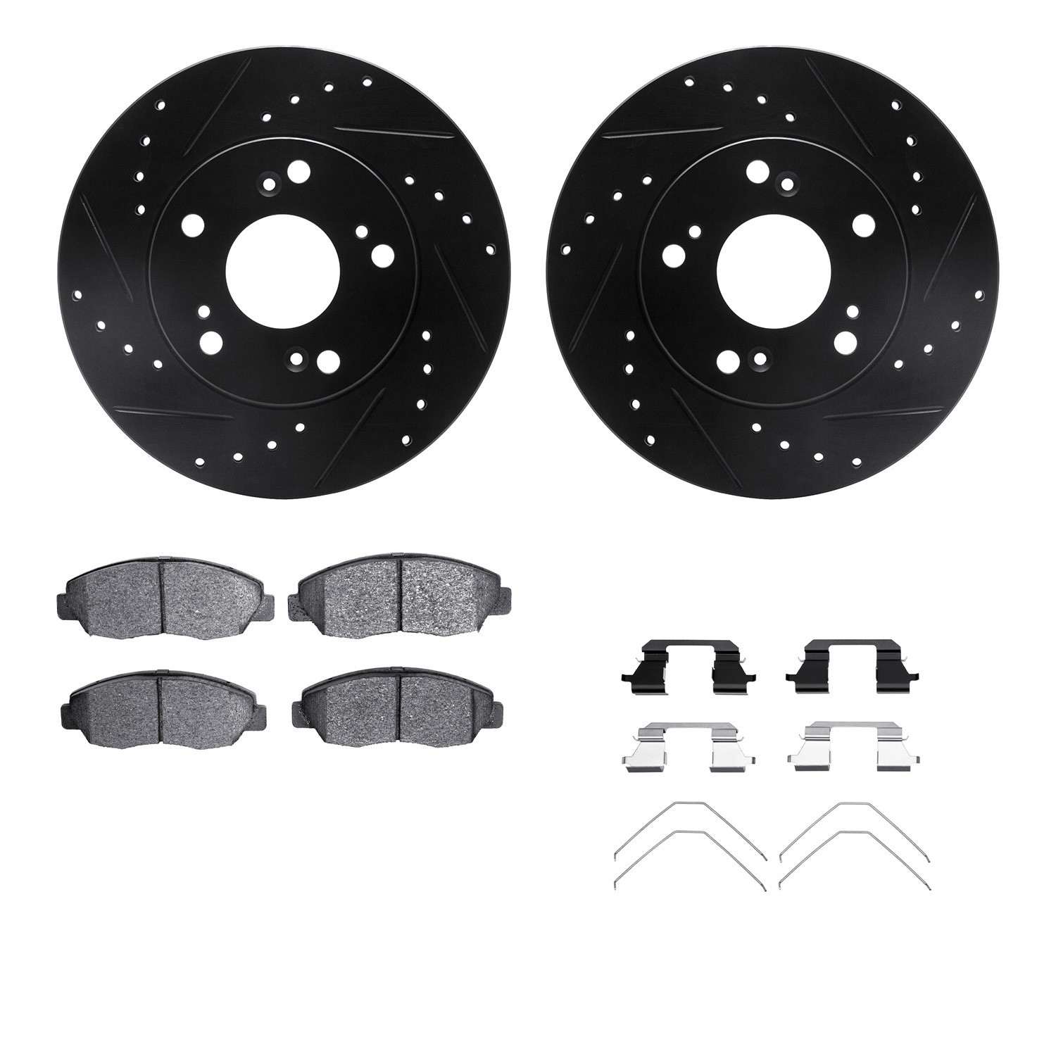 R1 Concepts 06-11 Honda Civic Front Drilled & Slotted Black Brake Rotor Set w/Ceramic Pads and Hardware