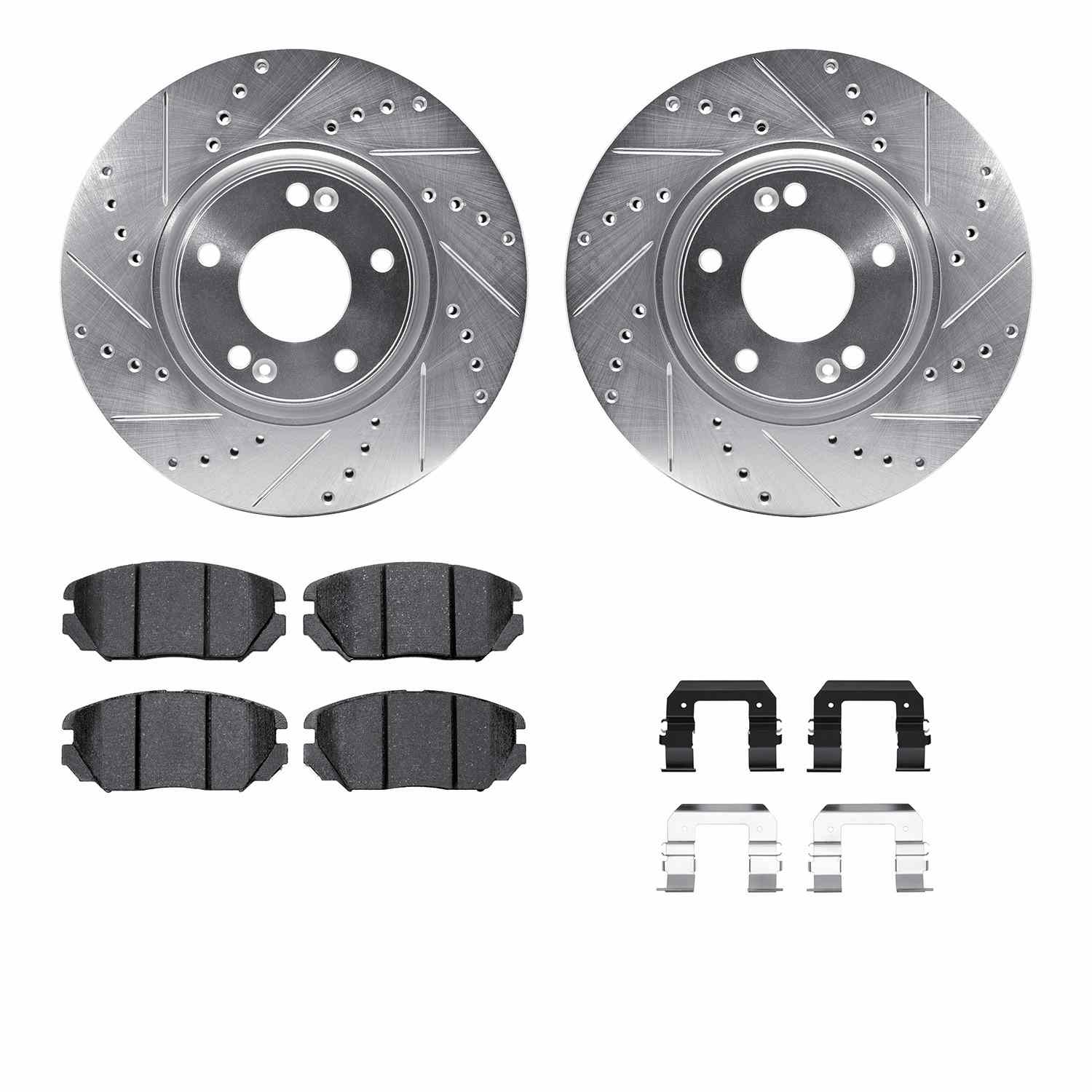 R1 Concepts 06-11 Hyundai Azera Front Drill/Slot Silver Rotors w/Euro Ceramic Pads