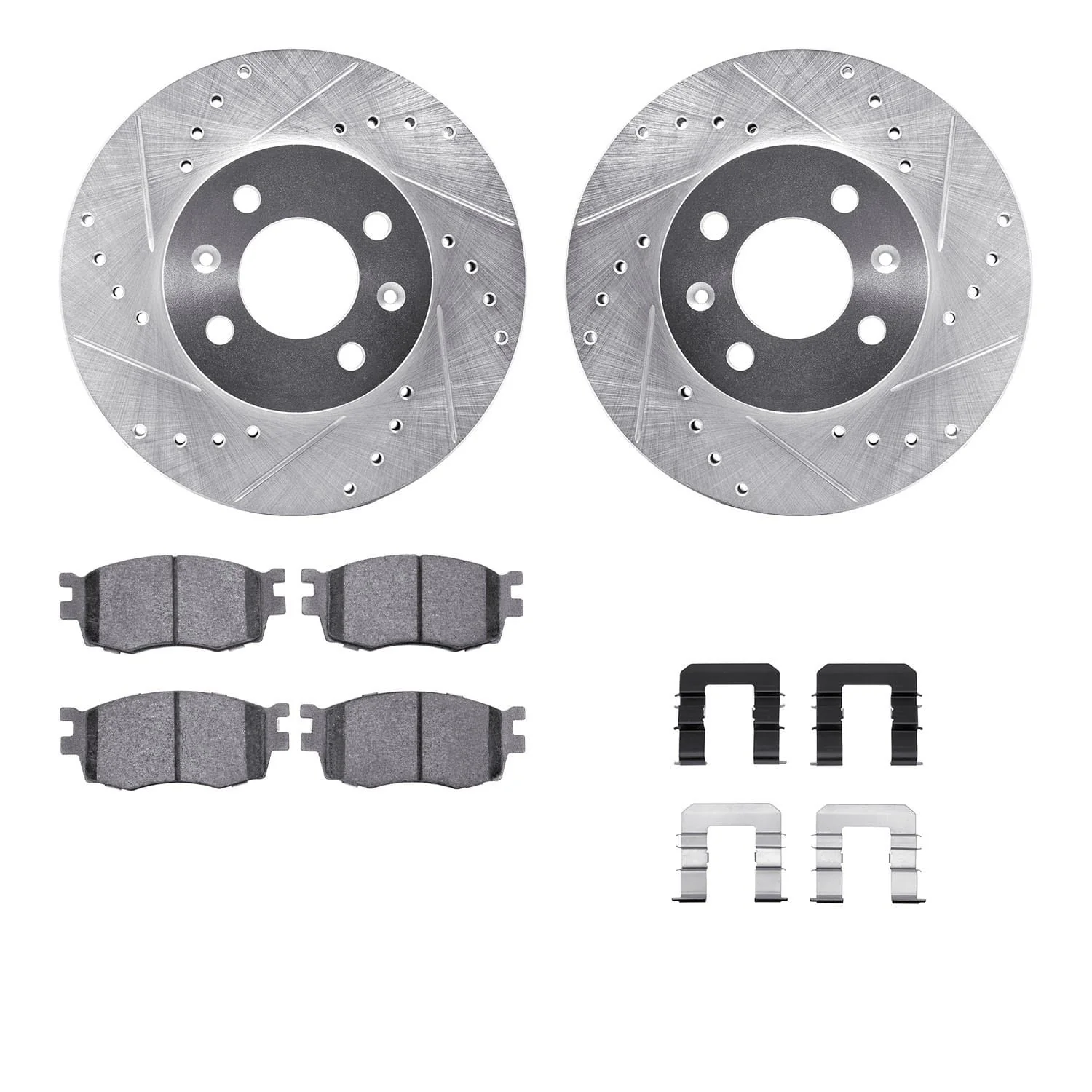R1 Concepts 06-12 Dodge Attitude Front Drilled & Slotted Silver Brake Rotor Set w/Ceramic Pads and Hardware