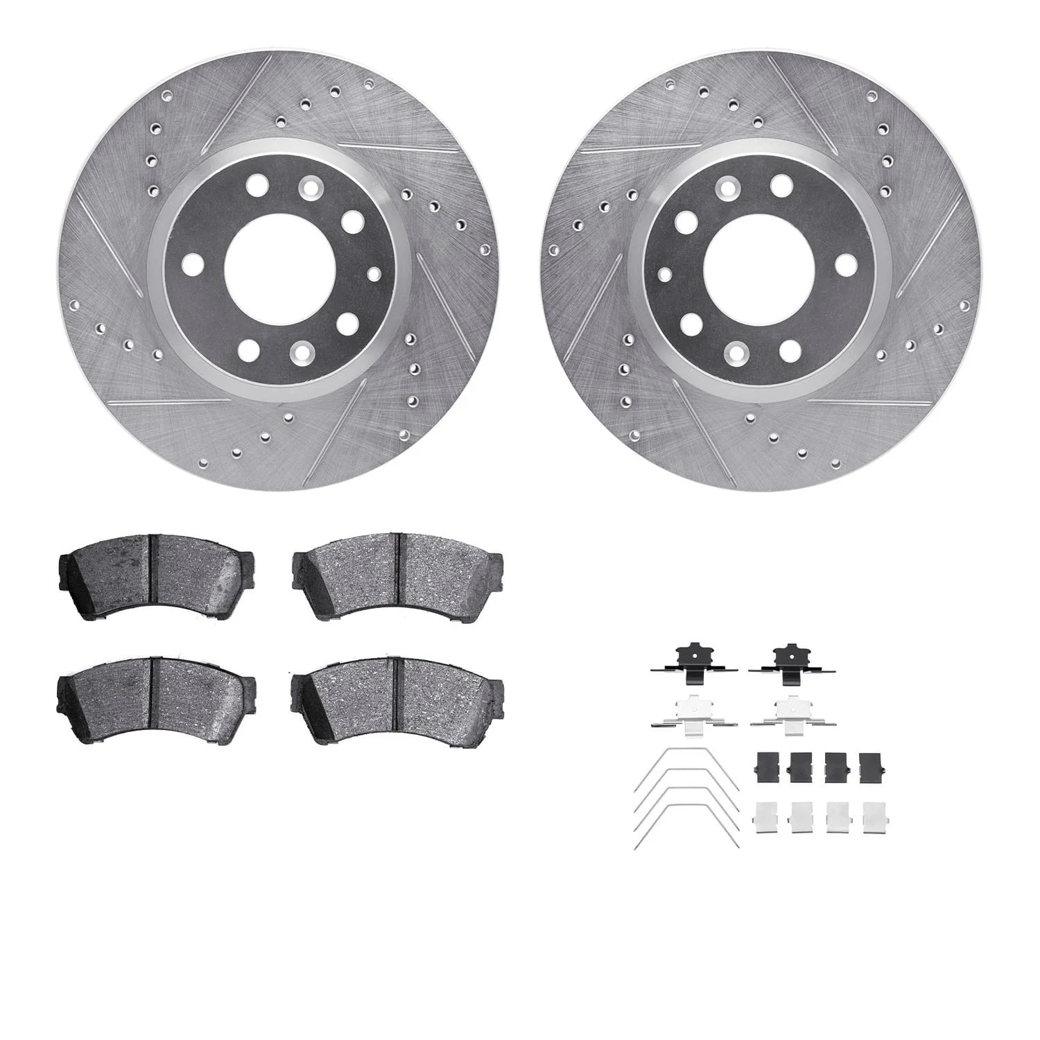 R1 Concepts 06-13 Ford FusIon Front Drilled & Slotted Silver Brake Rotor Set w/Ceramic Pads and Hardware
