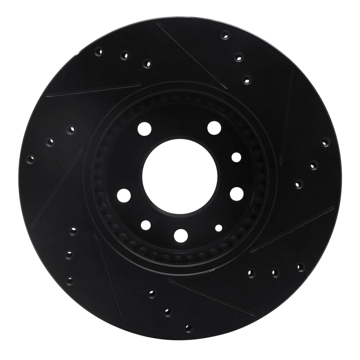 R1 Concepts 06-13 Ford Fusion Front Left Drilled & Slotted Black Brake Rotor - Image 2