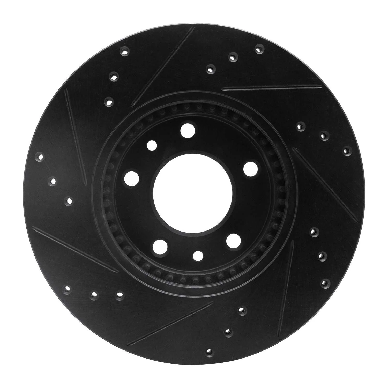 R1 Concepts 06-13 Ford Fusion Front Right Drilled & Slotted Black Brake Rotor - Image 2