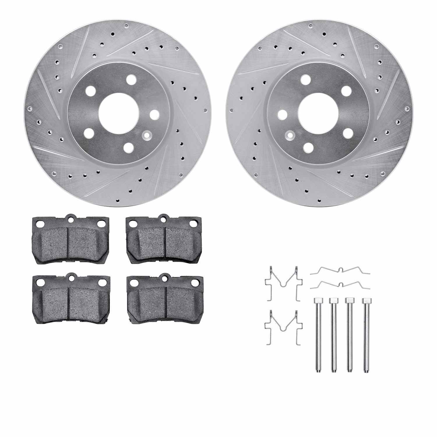R1 Concepts 06-13 Lexus IS250 Rear Drilled & Slotted Silver Brake Rotor Set w/Optimum OE Pads and Hardware