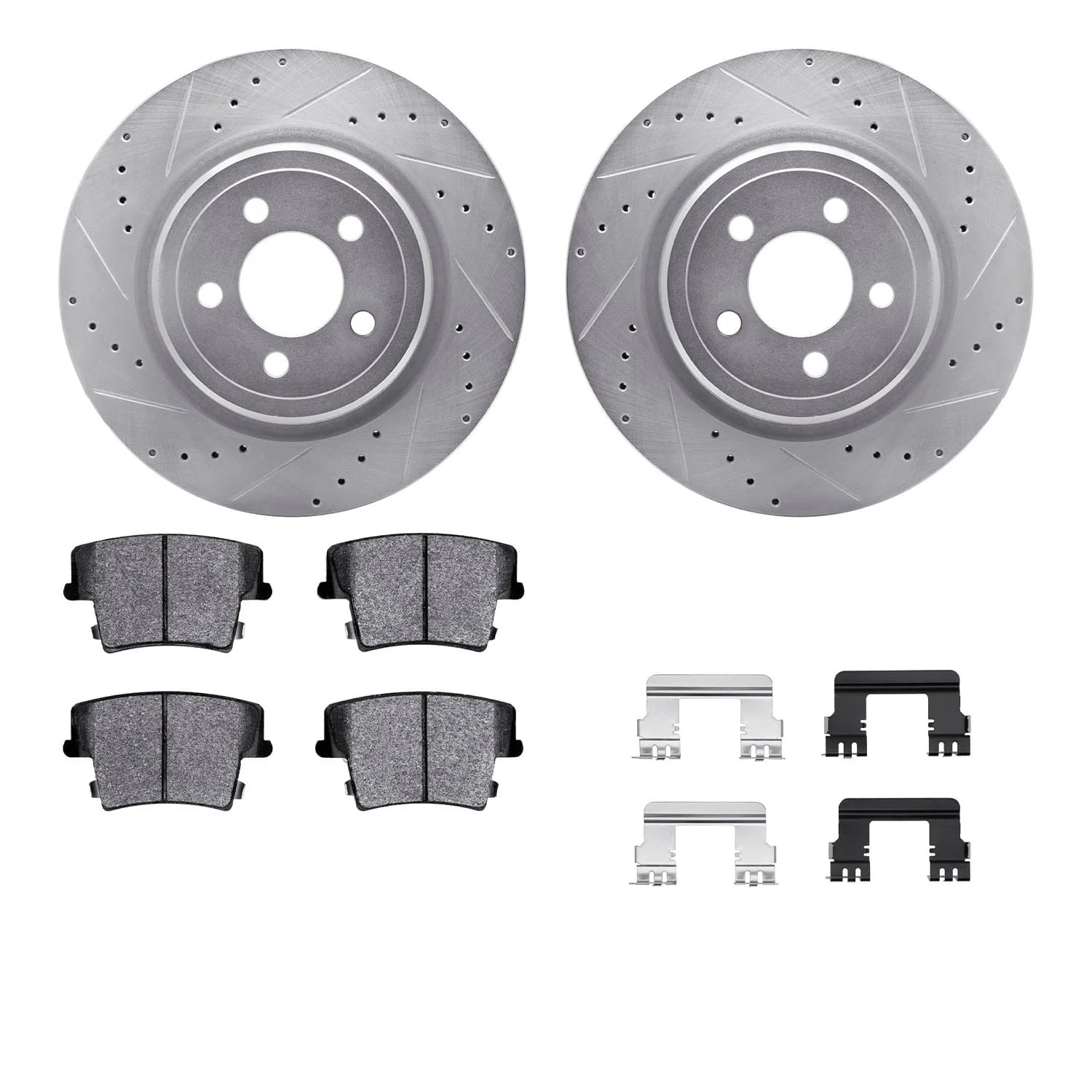 R1 Concepts 06-14 Dodge Magnum Rear Drilled & Slotted Silver Brake Rotor Set w/Ceramic Pads and Hardware