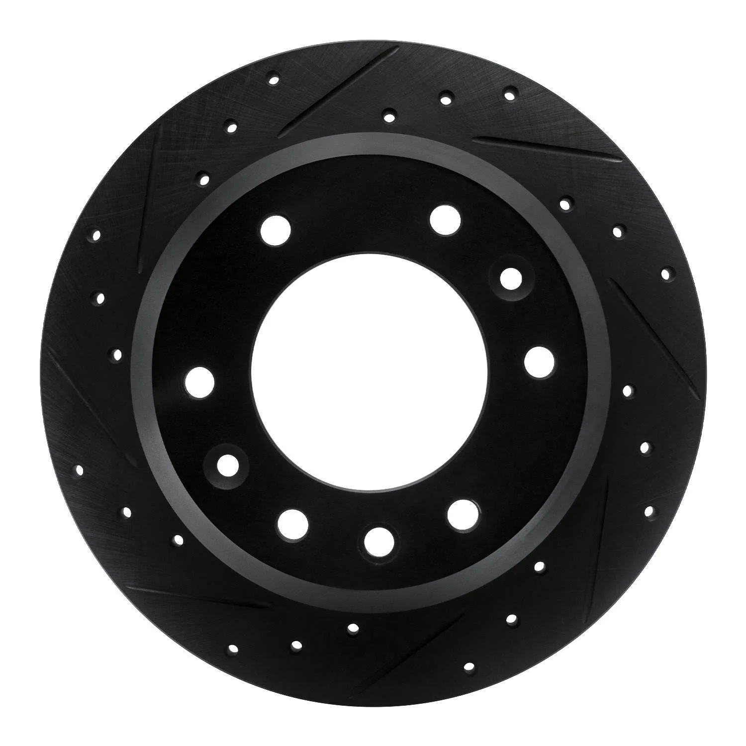 R1 Concepts 06-14 Hyundai Entourage Rear Left Drilled & Slotted Black Brake Rotor