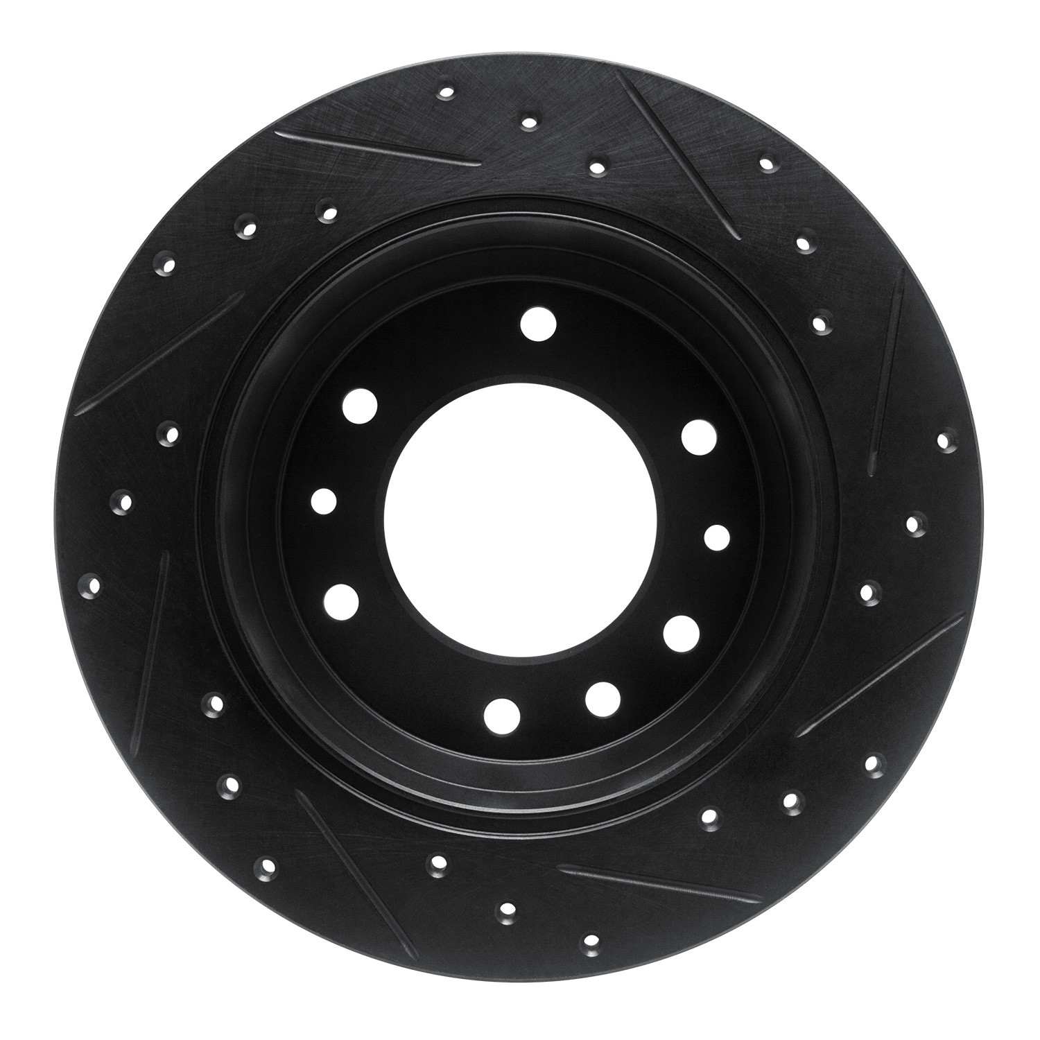 R1 Concepts 06-14 Hyundai Entourage Rear Left Drilled & Slotted Black Brake Rotor - Image 2