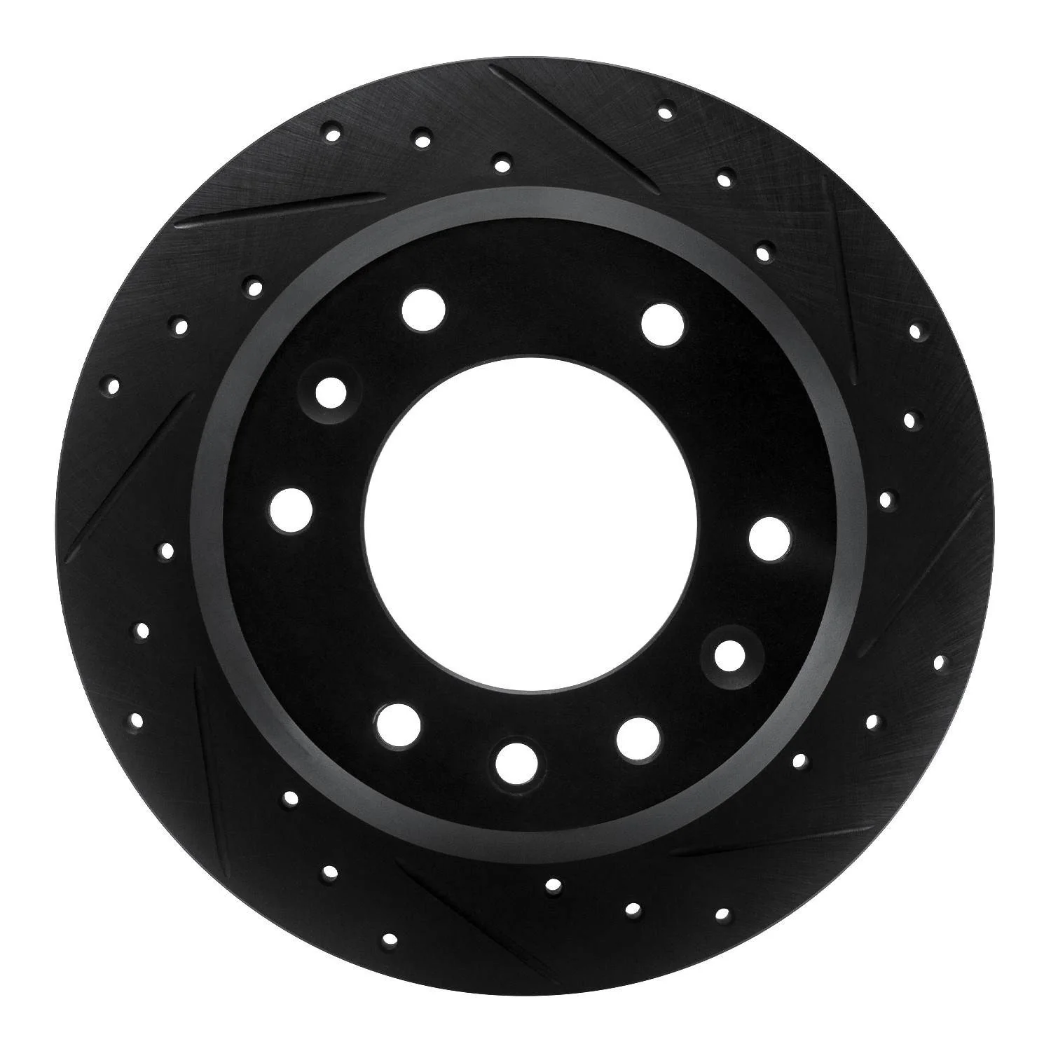 R1 Concepts 06-14 Hyundai Entourage Rear Right Drilled & Slotted Black Brake Rotor