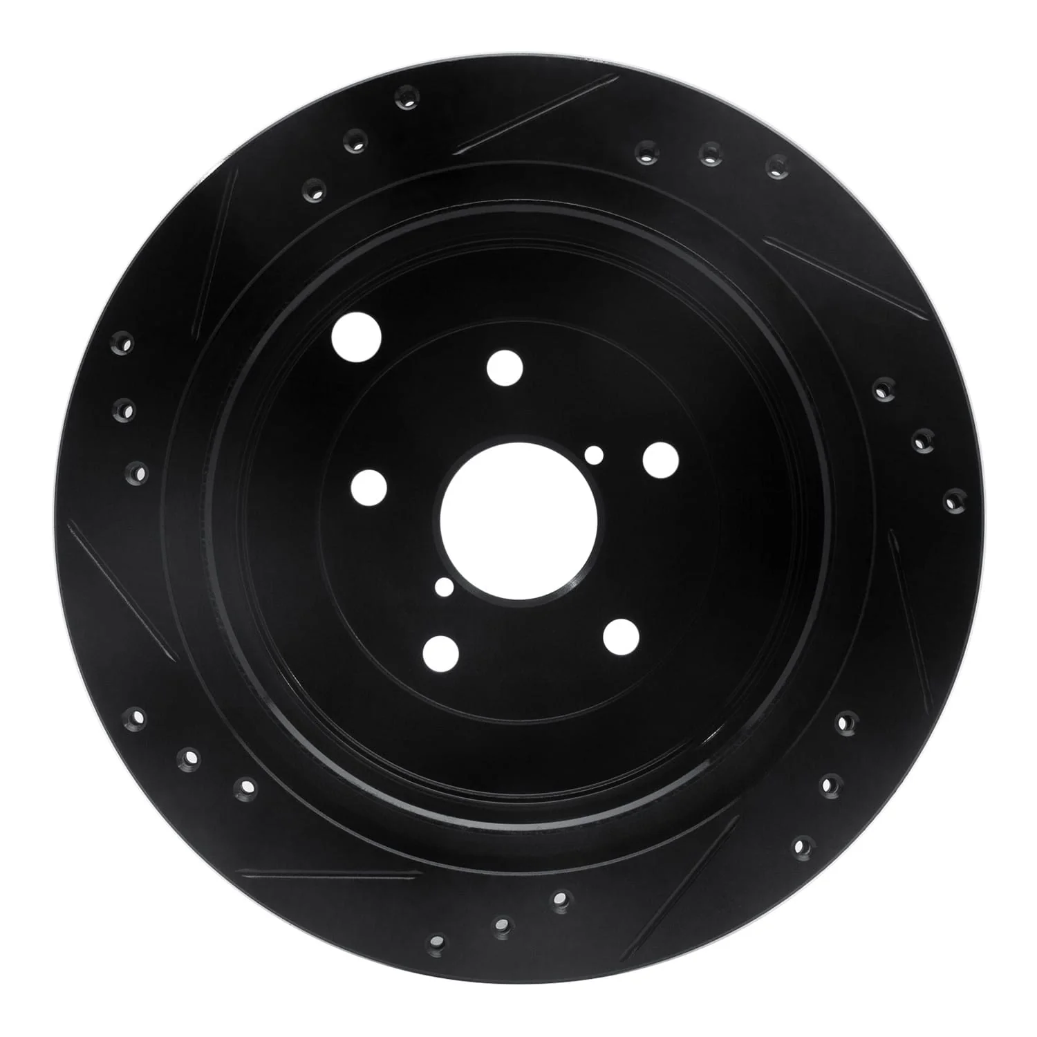 R1 Concepts 06-14 Subaru Tribeca Rear Right Drilled & Slotted Black Brake Rotor - Image 2