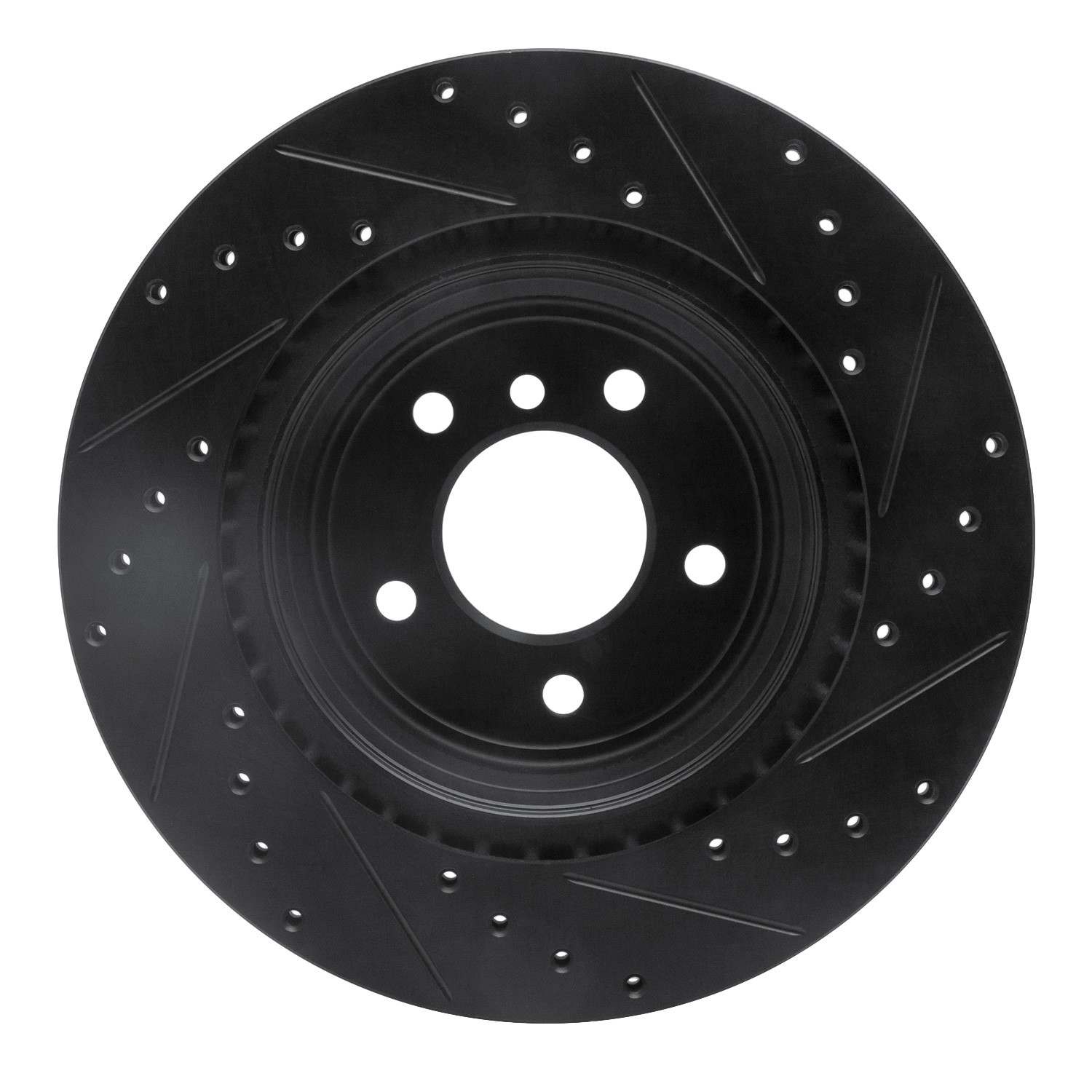 R1 Concepts 06-15 BMW 335XI Rear Left Drilled & Slotted Black Brake Rotor - Image 2