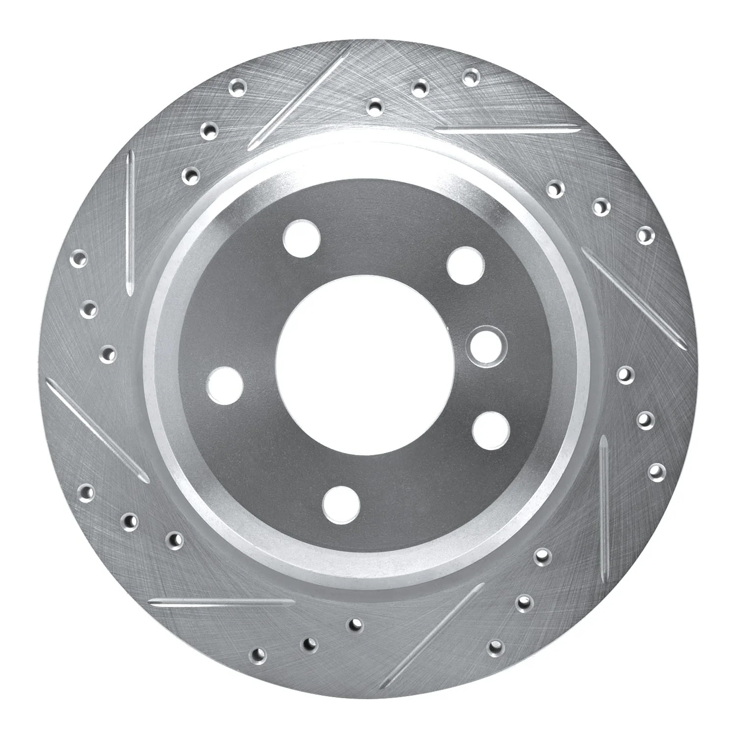 R1 Concepts 06-15 BMW X1 Rear Left Drilled & Slotted Silver Brake Rotor