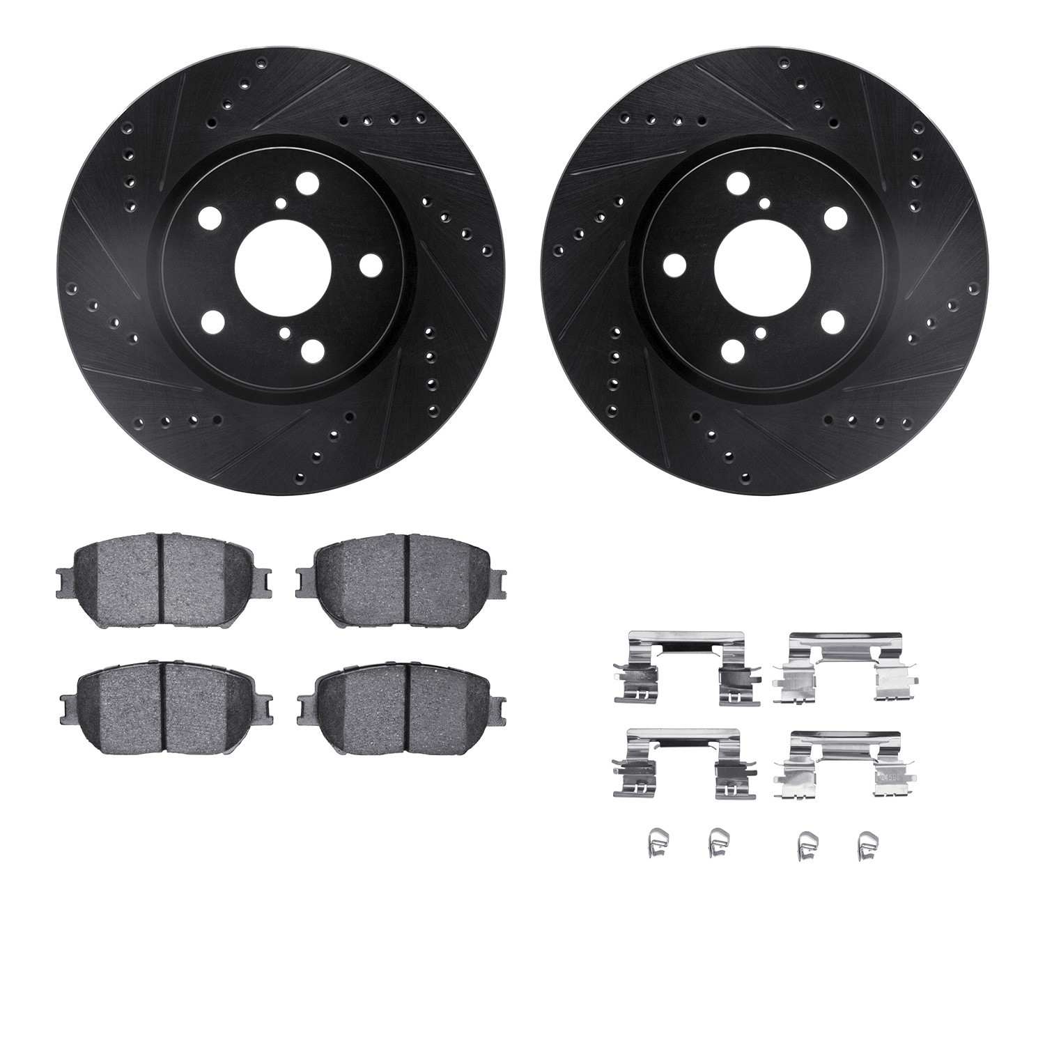 R1 Concepts 06-15 Lexus IS250 Front Drilled & Slotted Black Brake Rotor Set w/Ceramic Pads and Hardware