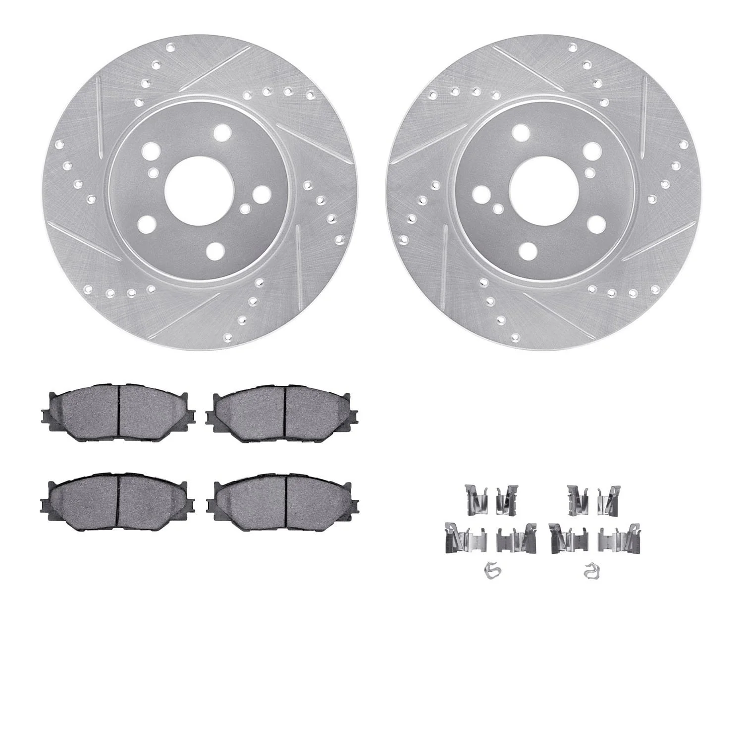 R1 Concepts 06-15 Lexus IS250 Front Drilled & Slotted Silver Brake Rotor Set w/Ceramic Pads and Hardware