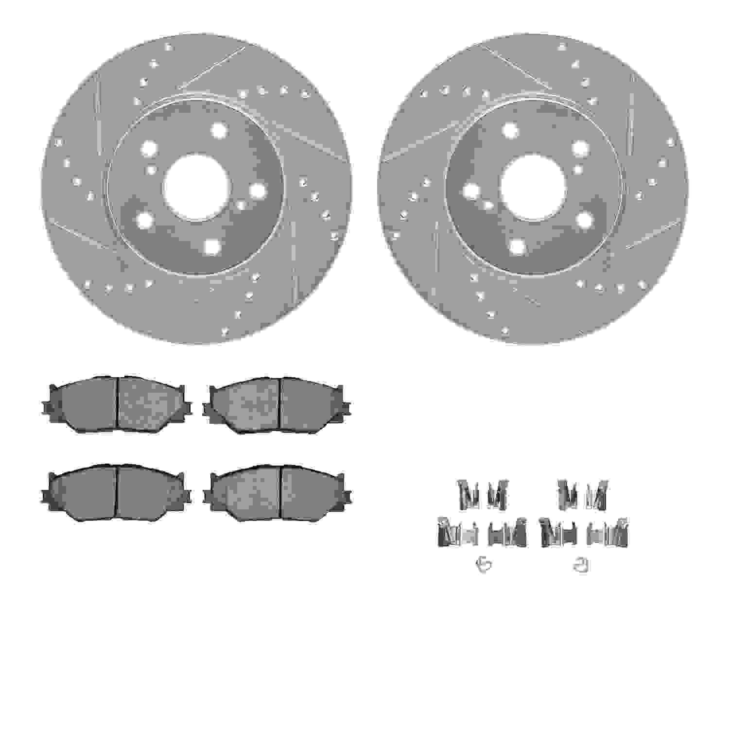 R1 Concepts 06-15 Lexus IS250 Front Drilled & Slotted Silver Brake Rotor Set w/Euro Ceramic Pads and Hardware