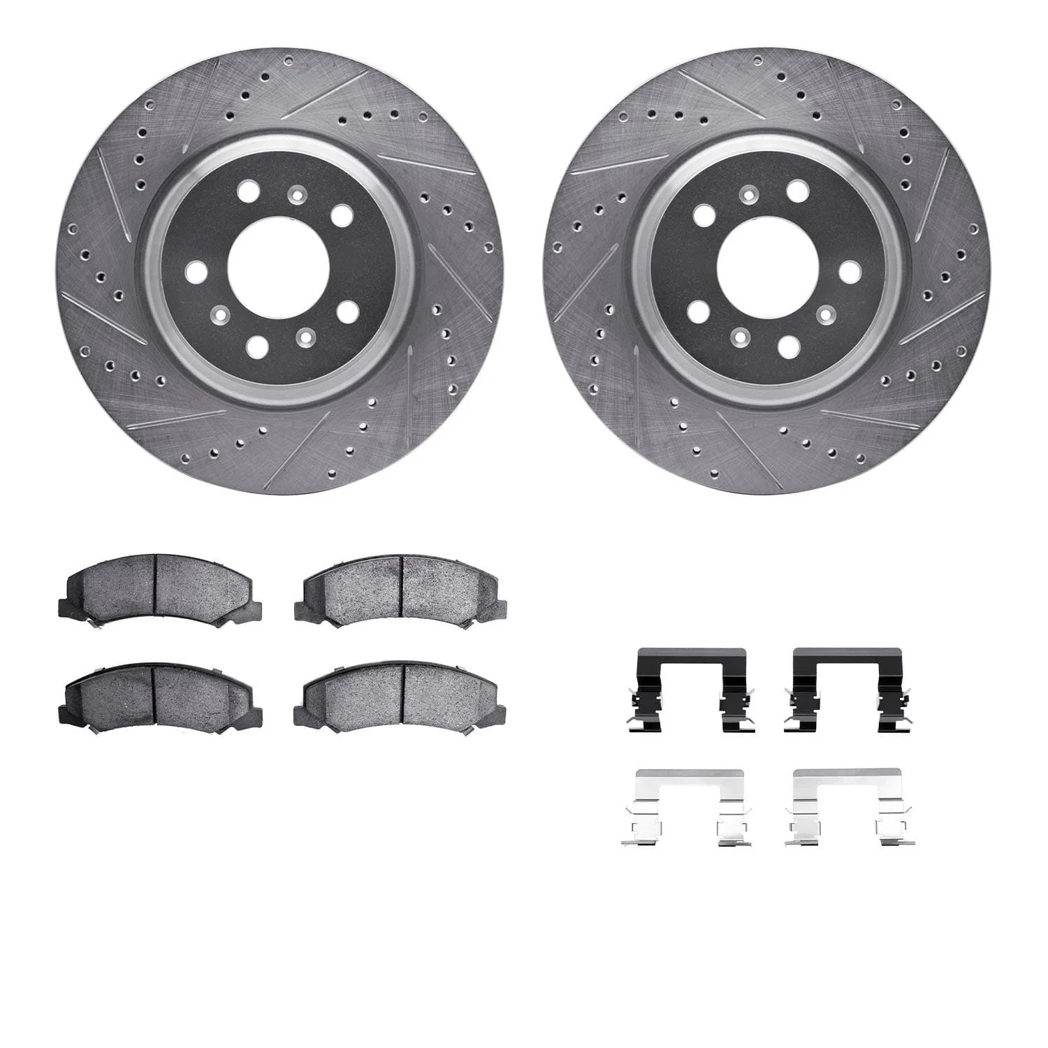 R1 Concepts 06-16 Buick Lucerne Front Drilled & Slotted Silver Brake Rotor Set w/Ceramic Pads and Hardware