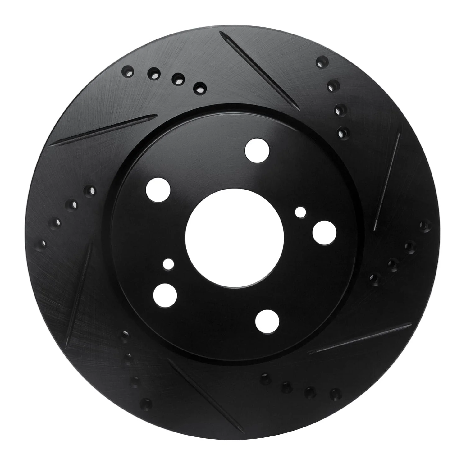 R1 Concepts 06-18 Lexus HS250H Front Right Drilled & Slotted Black Brake Rotor