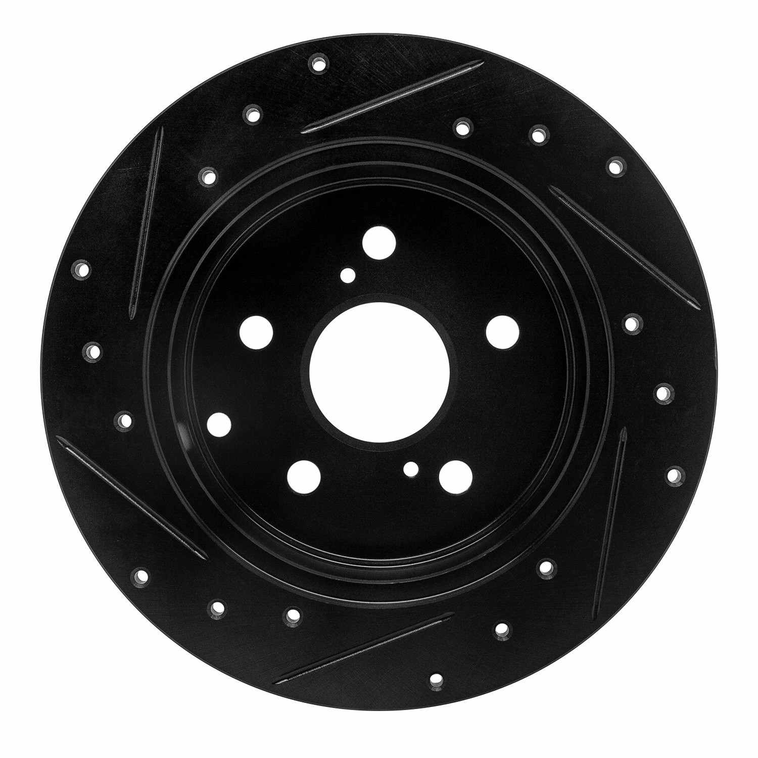 R1 Concepts 06-18 Lexus HS250H Rear Right Drilled & Slotted Black Brake Rotor - Image 2