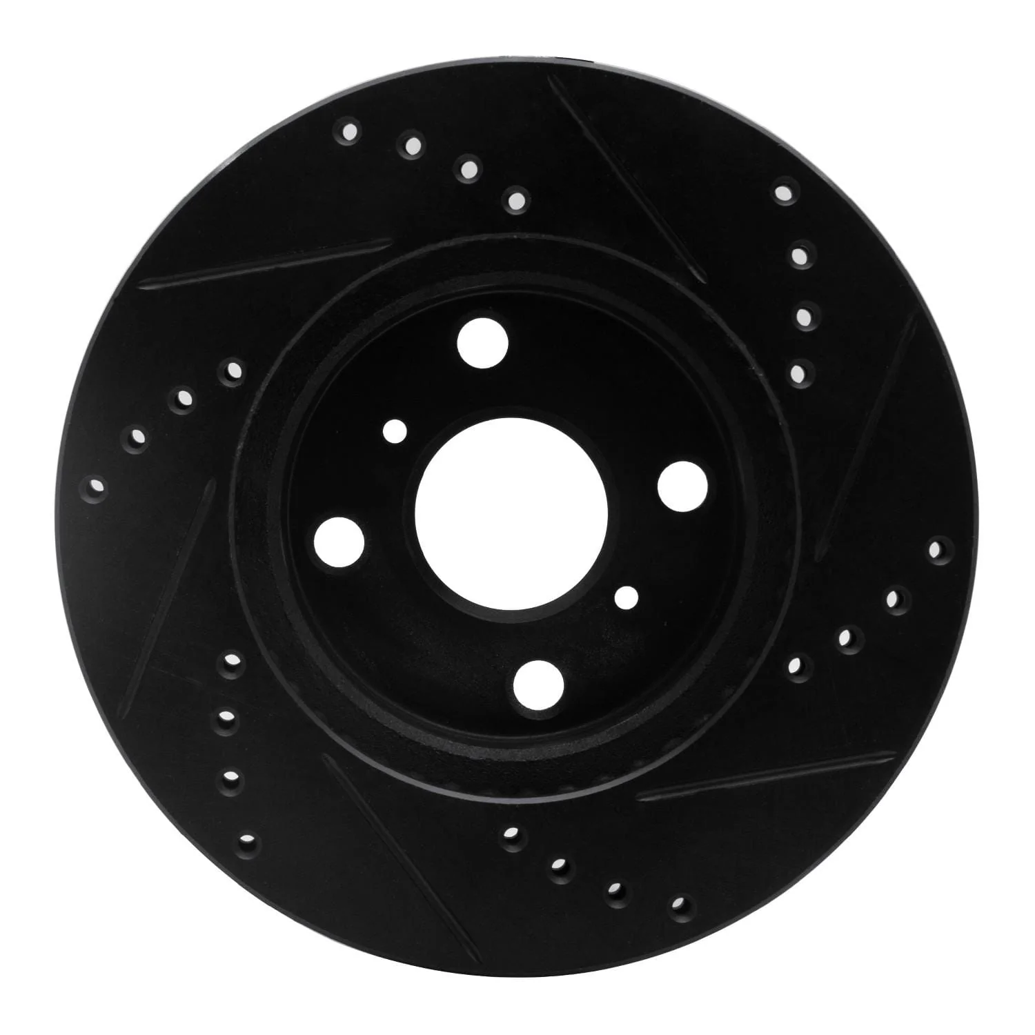 R1 Concepts 06-19 Scion IQ Front Left Drilled & Slotted Black Brake Rotor - Image 2