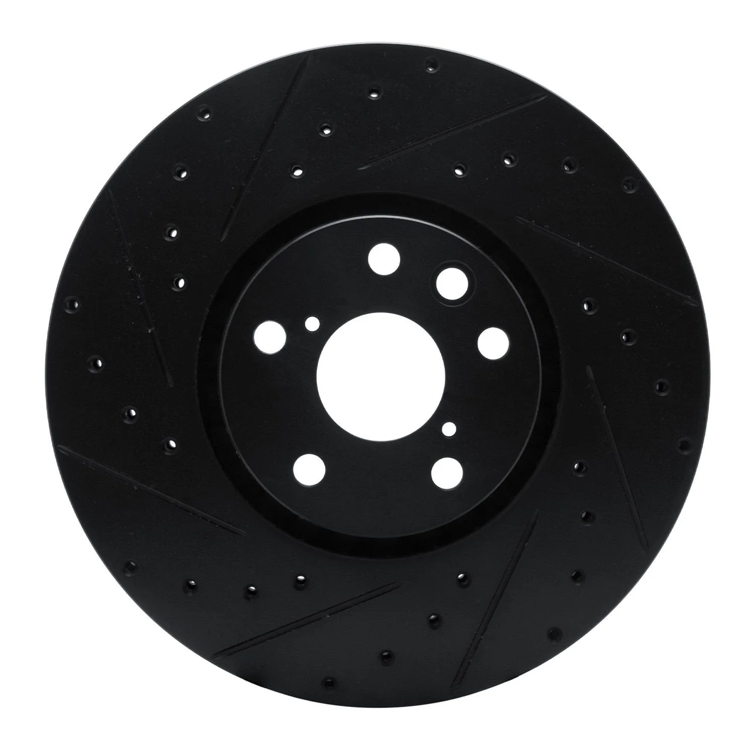 R1 Concepts 06-20 Lexus GS350 Left Front Drilled & Slotted Black Brake Rotor