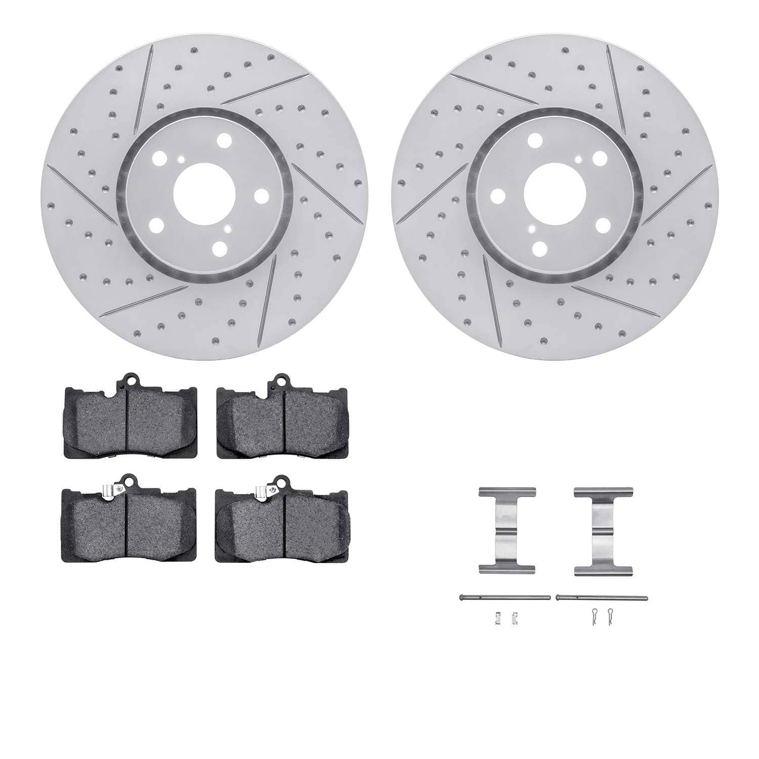 R1 Concepts 06-20 Lexus GS460 Front Drill/Slot Carbon Coated Rotor Set w/Optimum Pads