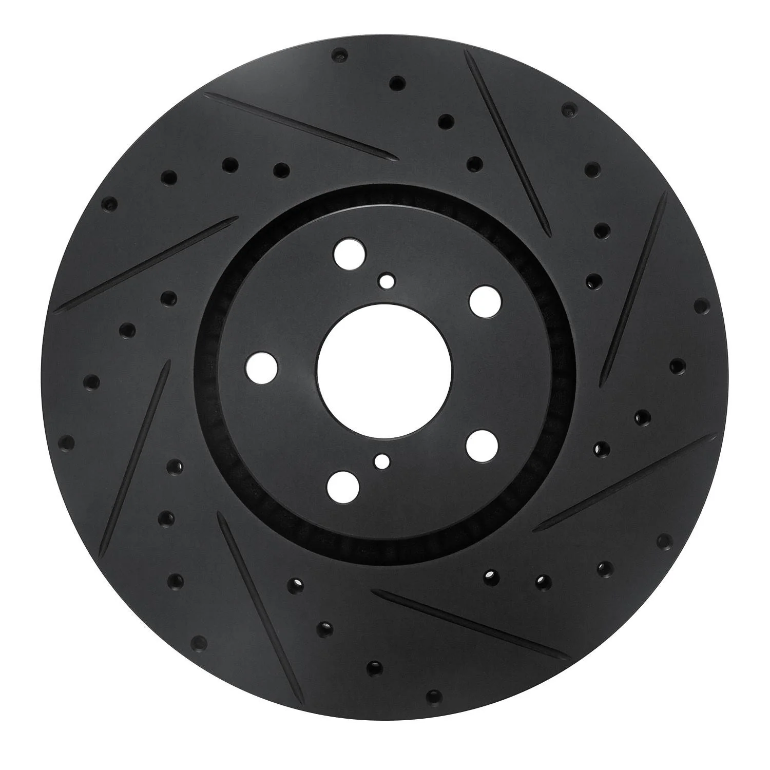 R1 Concepts 06-20 Lexus Is200T Left Front Drilled & Slotted Black Brake Rotor
