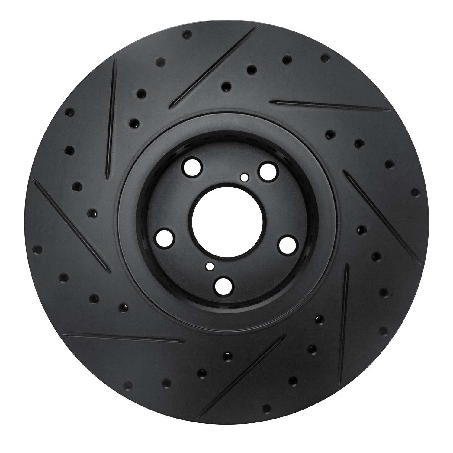 R1 Concepts 06-20 Lexus Is200T Left Front Drilled & Slotted Black Brake Rotor - Image 2