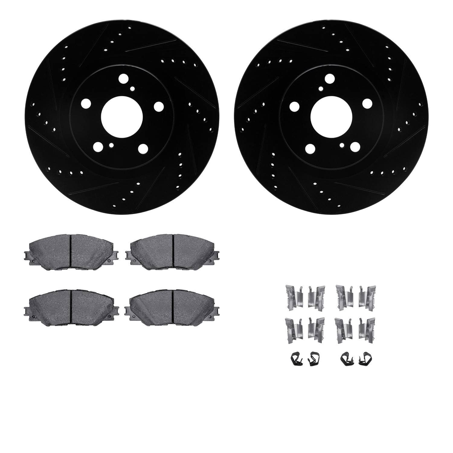 R1 Concepts 06-20 Pontiac Vibe Front Drilled & Slotted Black Brake Rotor Set w/Ceramic Pads and Hardware