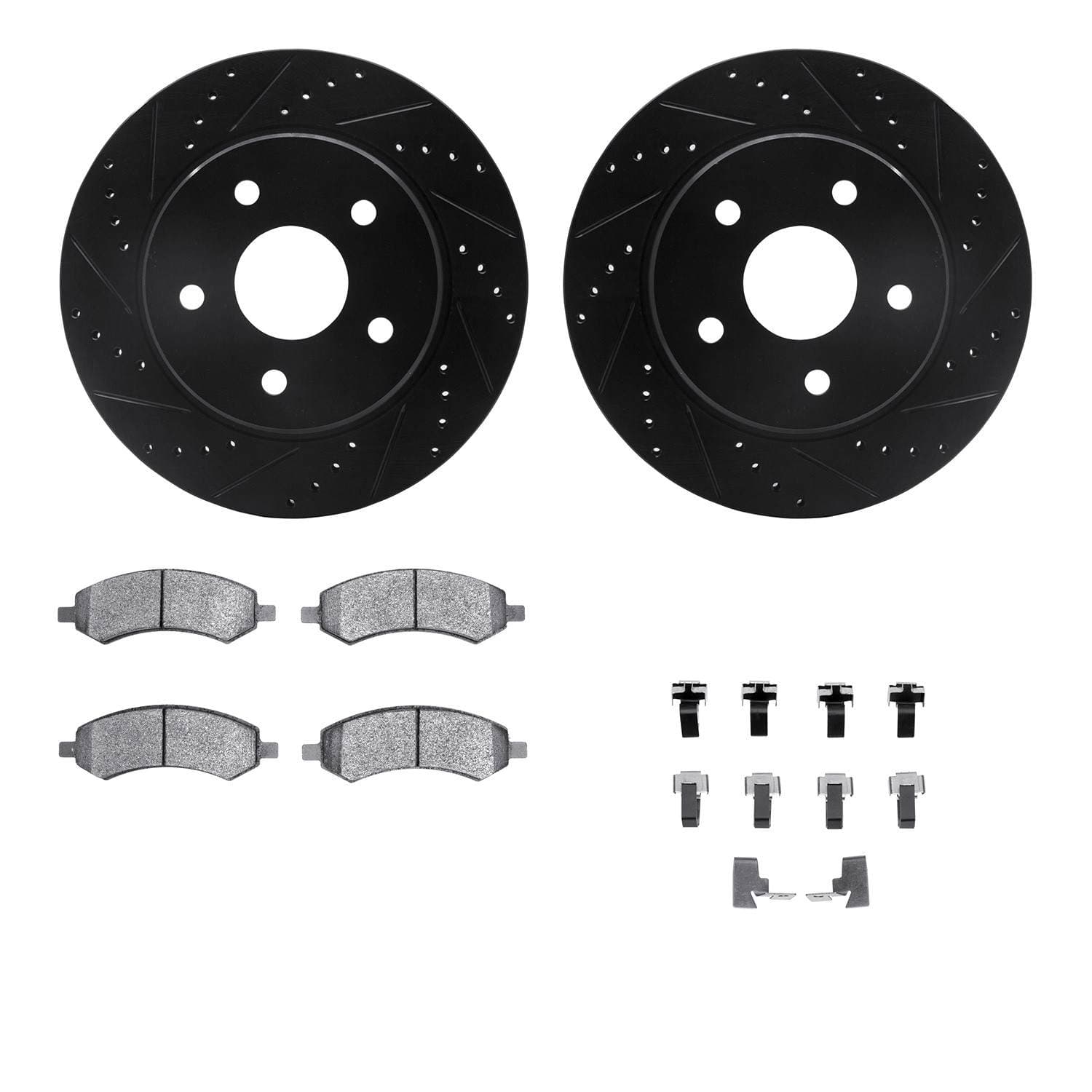 R1 Concepts 06-24 Chrysler Aspen Front Drill/Slot Black Rotors w/Off-Road/Tow Pads