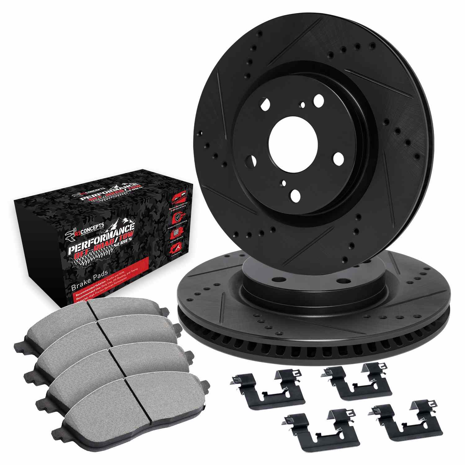 R1 Concepts 06-24 Chrysler Aspen Front Drill/Slot Black Rotors w/Off-Road/Tow Pads - Image 2