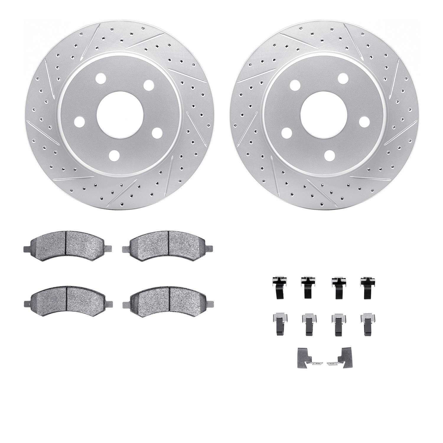 R1 Concepts 06-24 Chrysler Aspen Front Drill/Slot Carbon Coated Rotor Set w/Optimum Pads