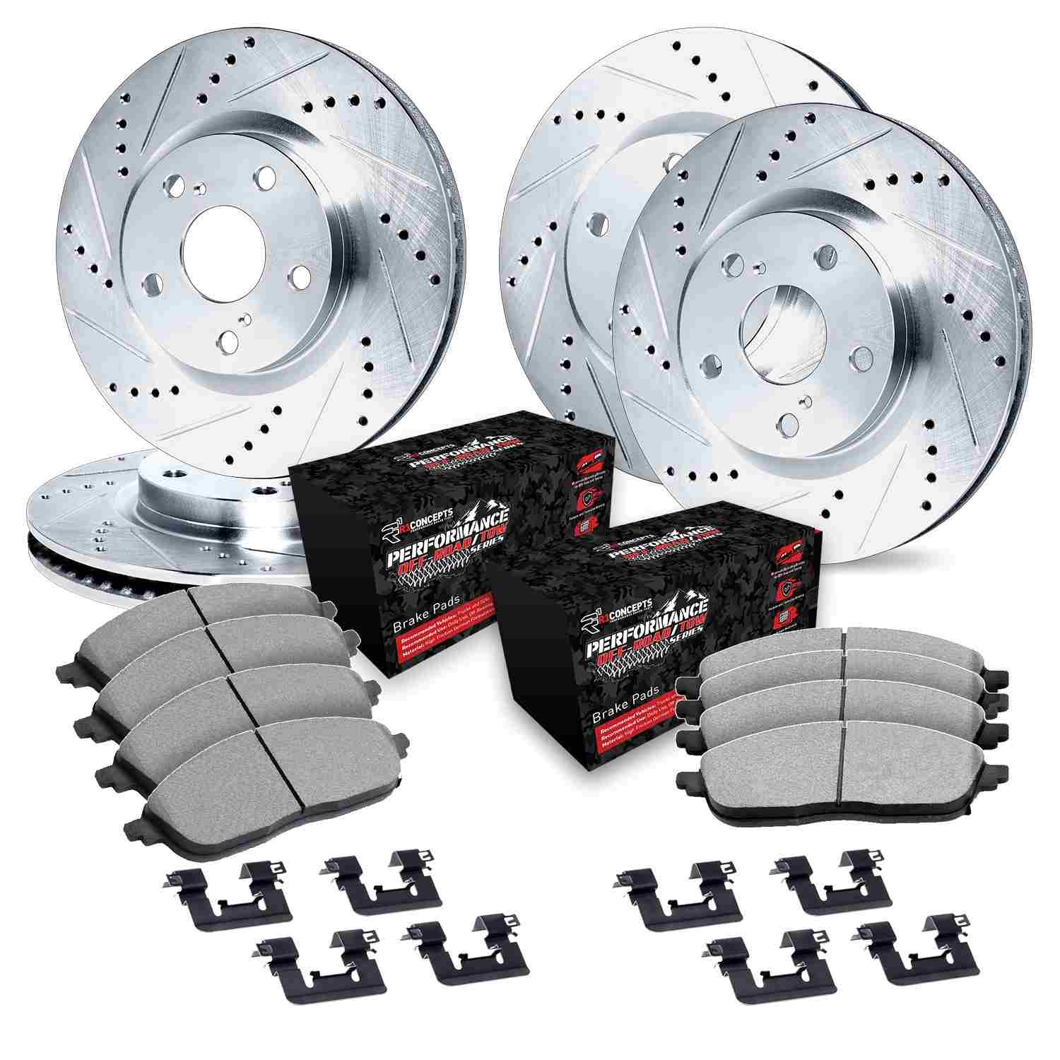 R1 Concepts 06-24 Chrysler Aspen Front & Rear Drill/Slot Silver Rotors w/Off-Road/Tow Pads
