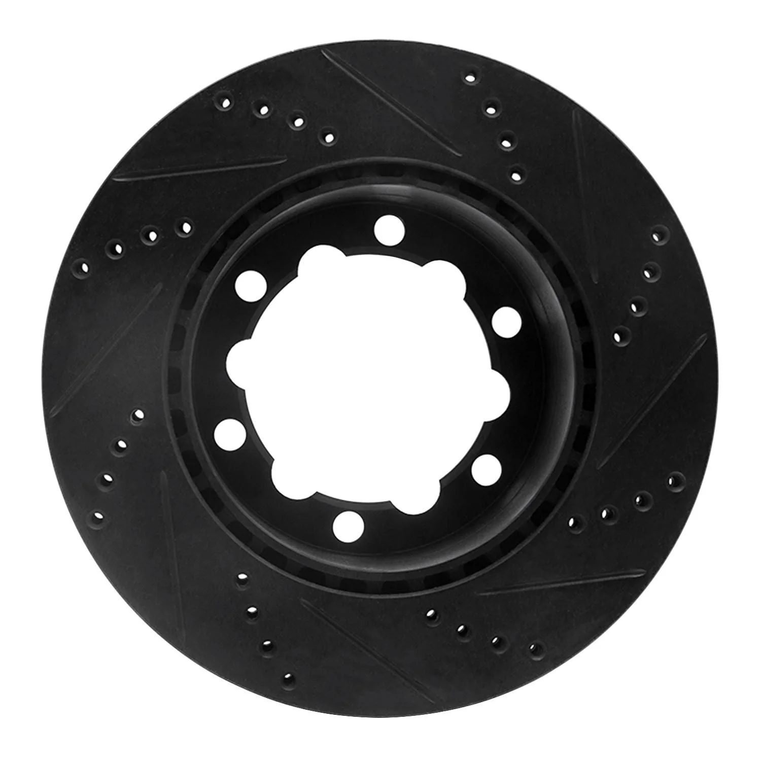 R1 Concepts 06-25 American Coach Patriot Rear Left Drilled & Slotted Black Brake Rotor - Image 2