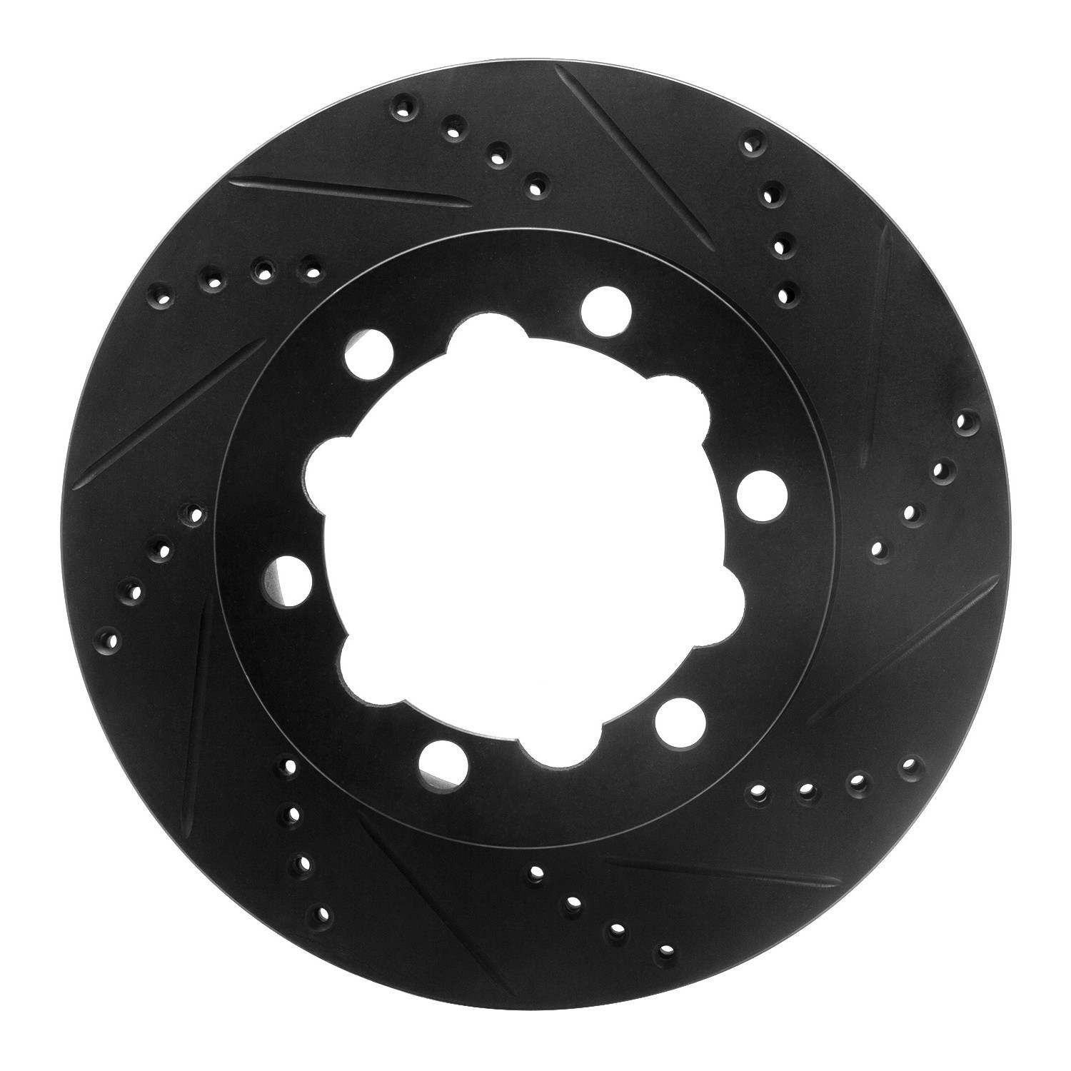 R1 Concepts 06-25 American Coach Patriot Rear Right Drilled & Slotted Black Brake Rotor