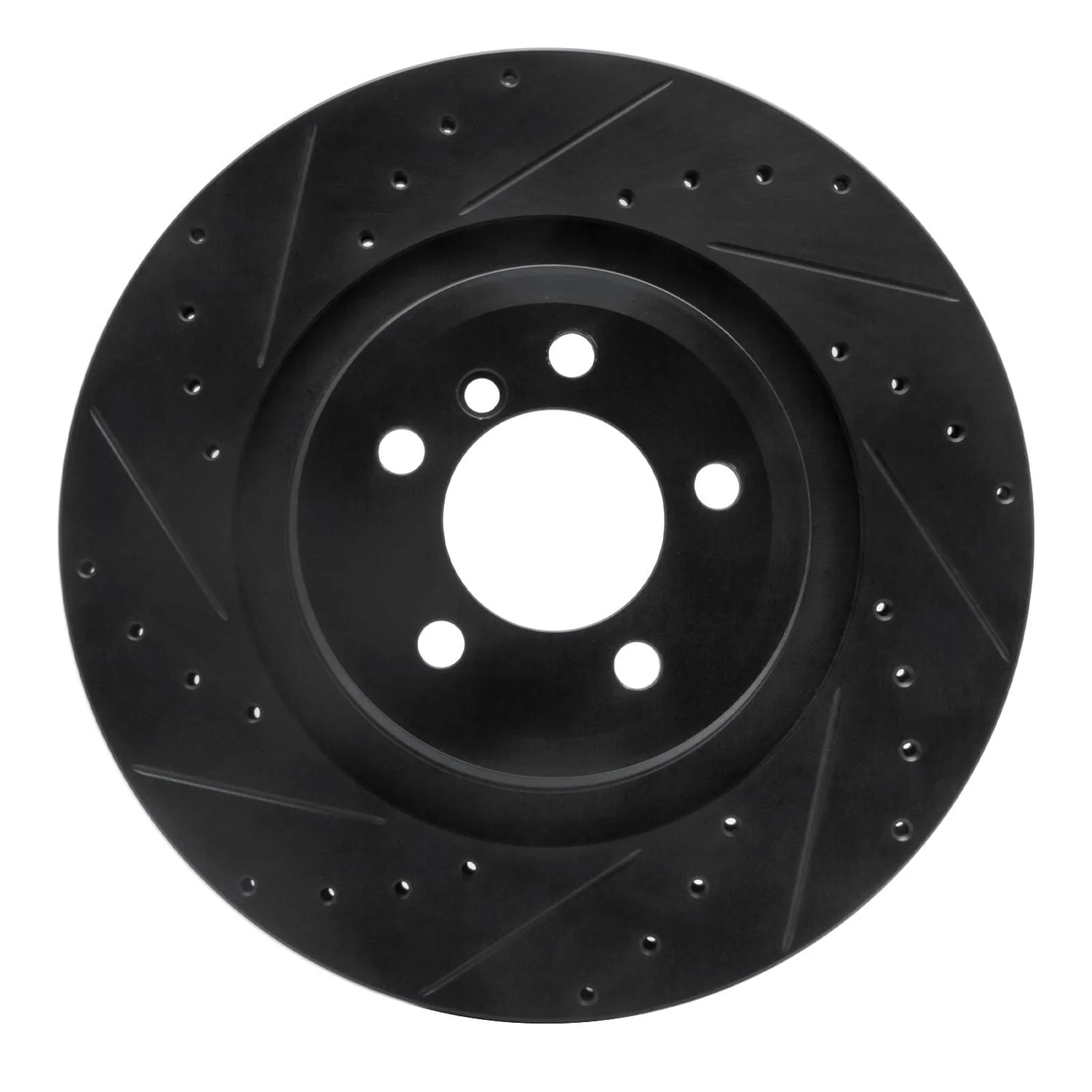 R1 Concepts 07-08 BMW ALPINA B7 Rear Left Drilled & Slotted Black Brake Rotor