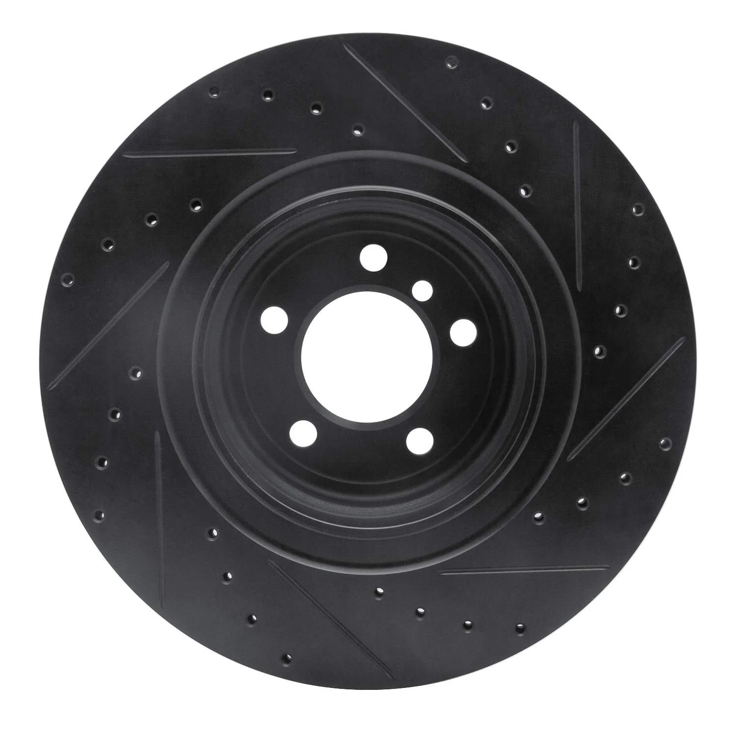 R1 Concepts 07-08 BMW ALPINA B7 Rear Left Drilled & Slotted Black Brake Rotor - Image 2