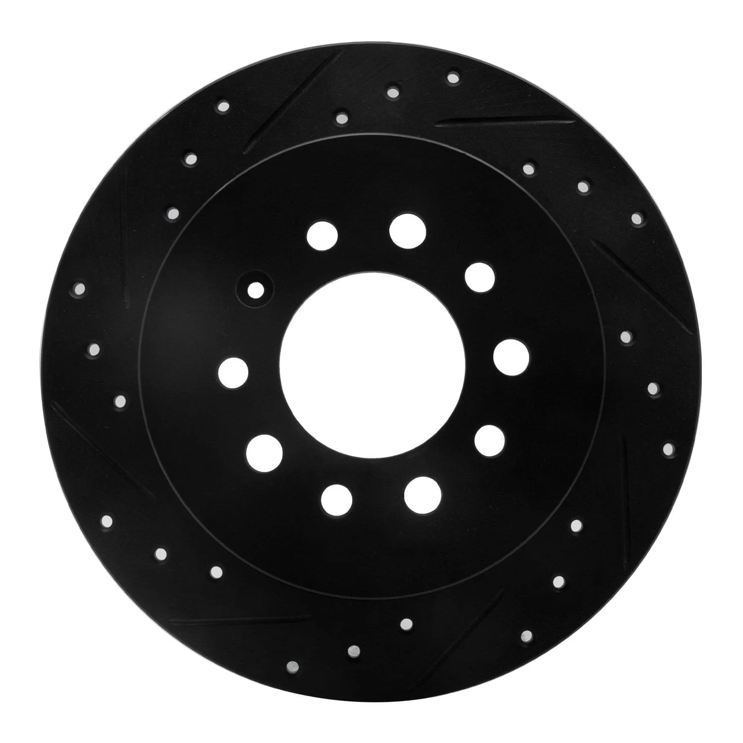 R1 Concepts 07-08 Hyundai Tiburon Rear Left Drilled & Slotted Black Brake Rotor