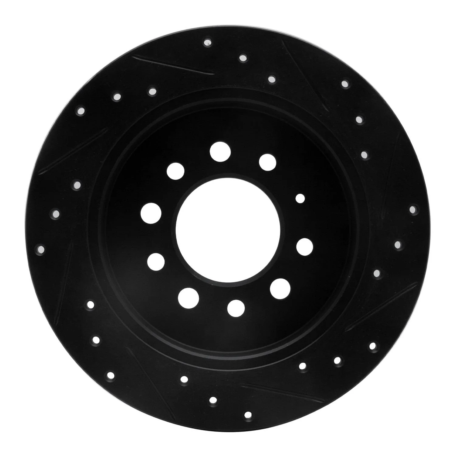 R1 Concepts 07-08 Hyundai Tiburon Rear Left Drilled & Slotted Black Brake Rotor - Image 2