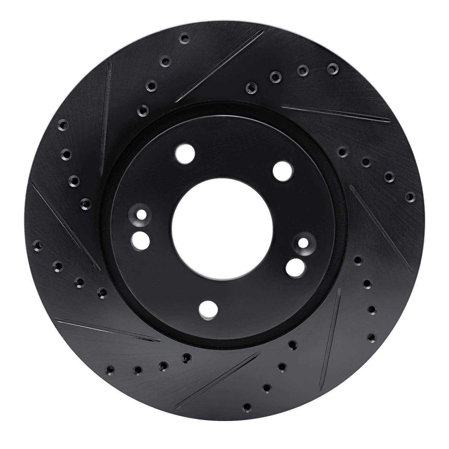 R1 Concepts 07-09 Hyundai Santa Fe Front Left Drilled & Slotted Black Brake Rotor