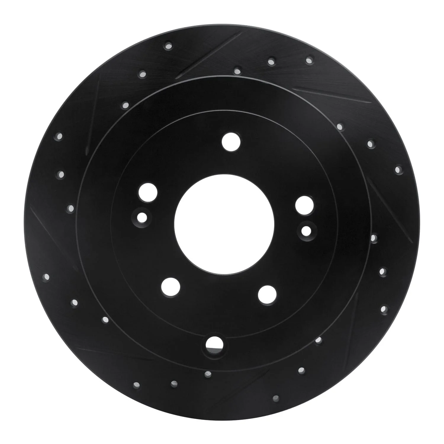 R1 Concepts 07-09 Hyundai Santa Fe Rear Left Drilled & Slotted Black Brake Rotor