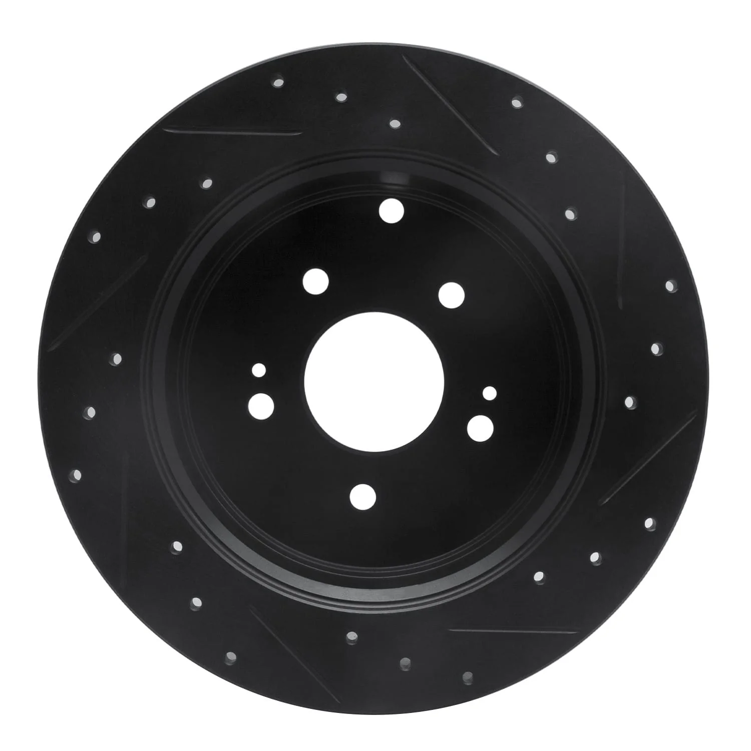 R1 Concepts 07-09 Hyundai Santa Fe Rear Left Drilled & Slotted Black Brake Rotor - Image 2