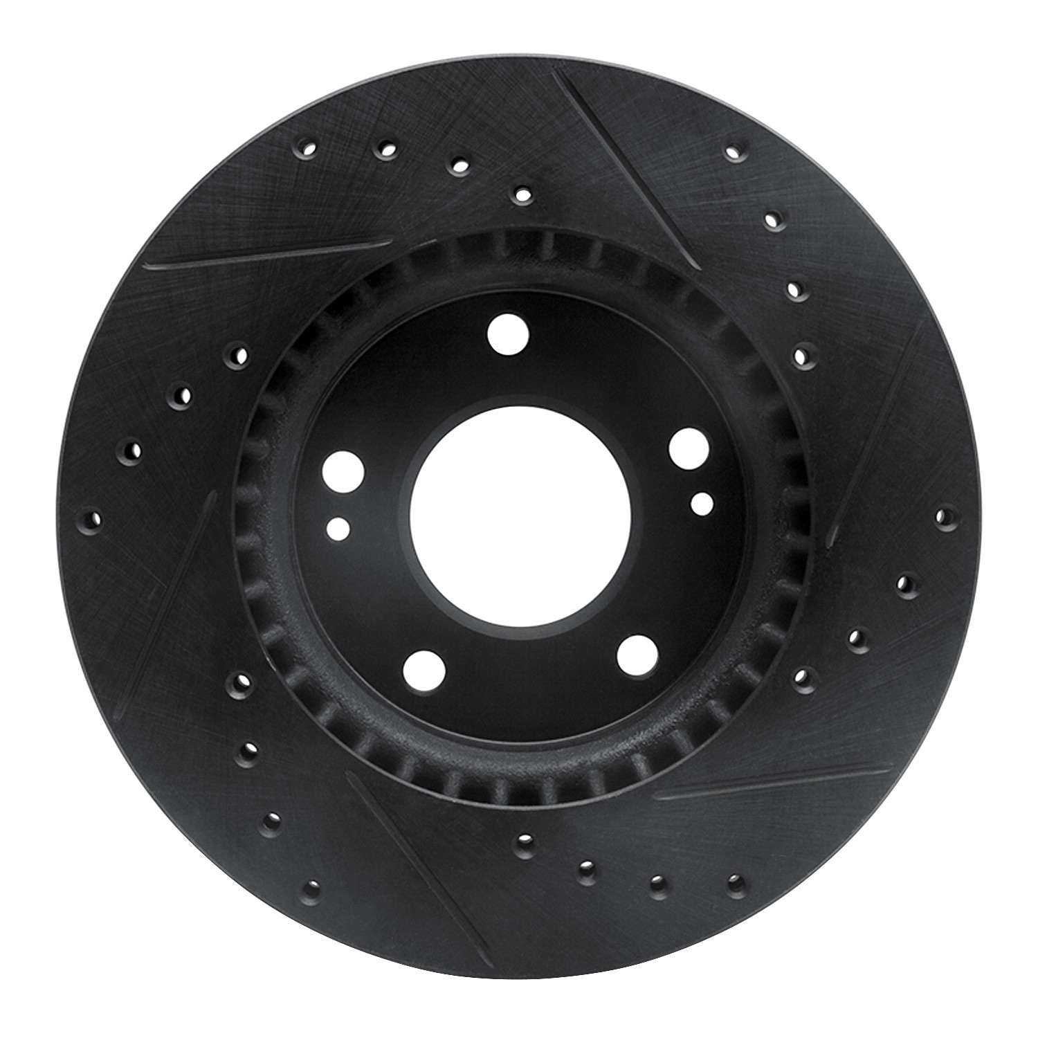 R1 Concepts 07-10 Hyundai Elantra Front Left Drilled & Slotted Black Brake Rotor - Image 2